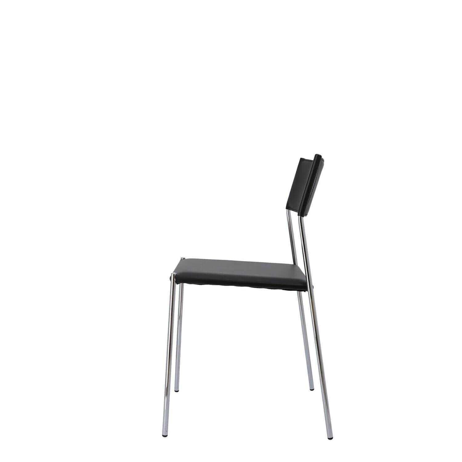 Stuhl Line Schwarz Leder mit verchromtem Stahlrohrgestell