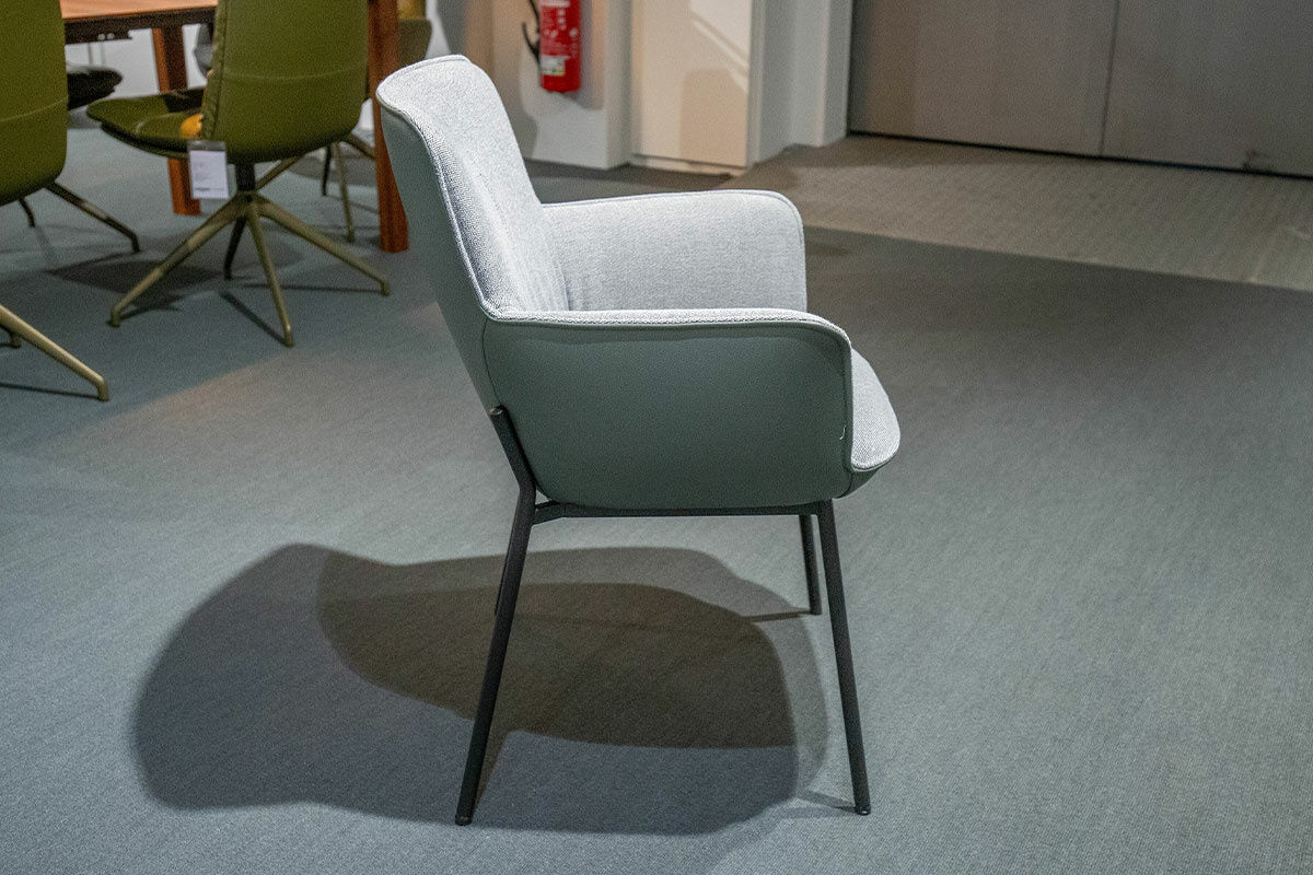 Rolf Benz - 6er-Stuhlset 655 Stoff Mittelfehgrau Außen Leder Grüngrau Gestell Schwarz - 5