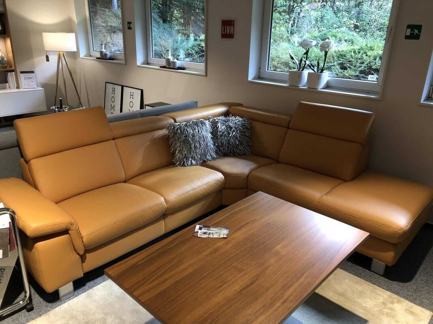 Steinpol - Ecksofa Lava Leder Gelb Curry mit Elektrischer Relaxfunktion und Kopfteilverstellung Manuell - 2