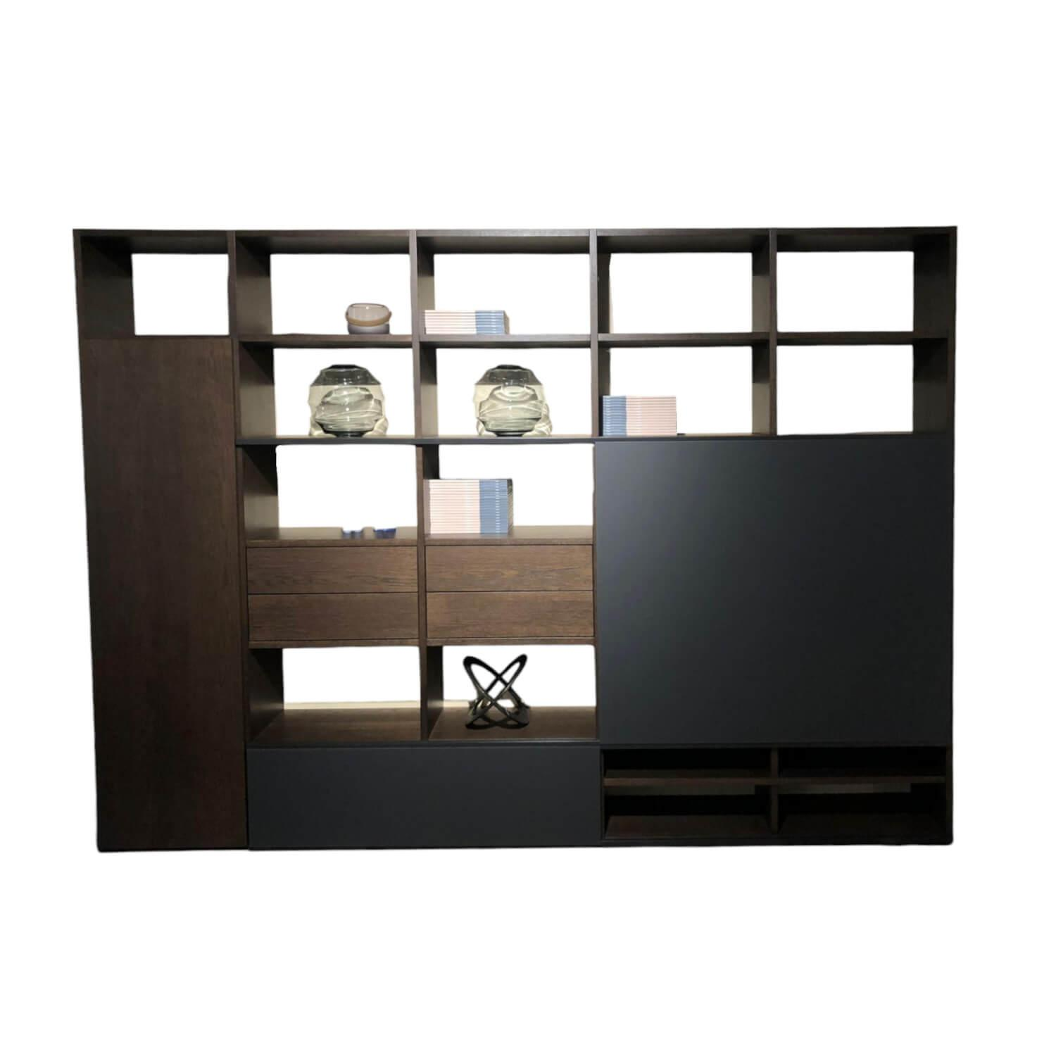 Sudbrock - Wall unit Focus Wild oak Coffe Dark brown Glass Cosmos Black Frosted Without decoration - 1