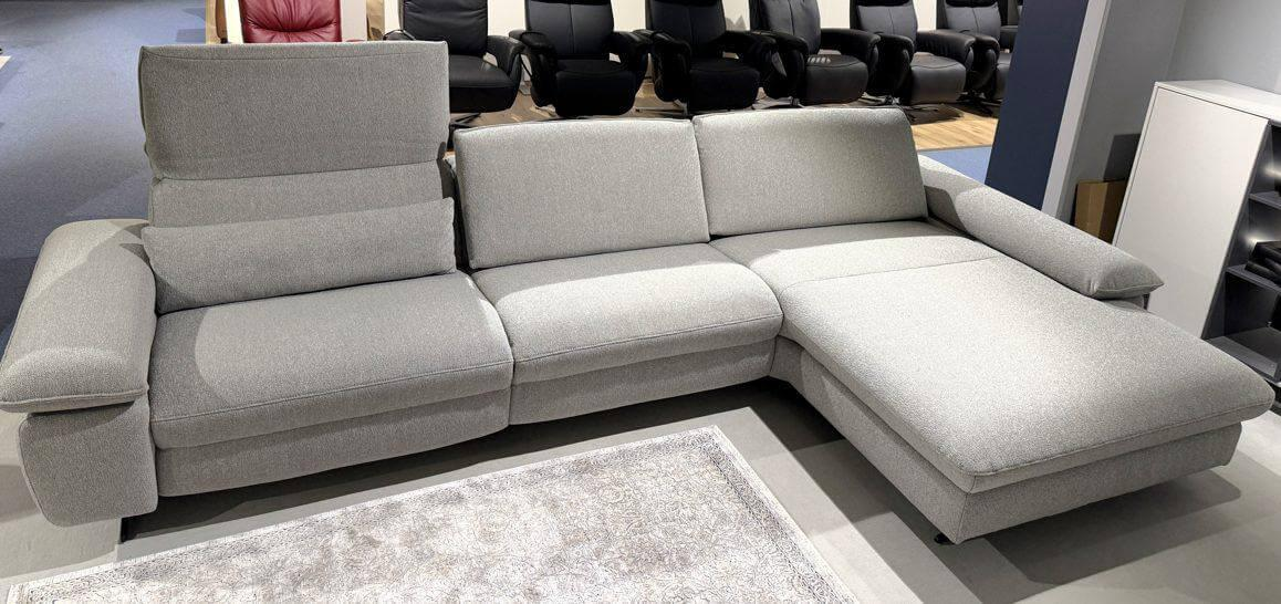 himolla - Ecksofa Comfortmaster Spektra 1487 Stoff Loop 02 Jet Hellgrau Metallkufe Anthrazit Motorisch Verstellbar - 9