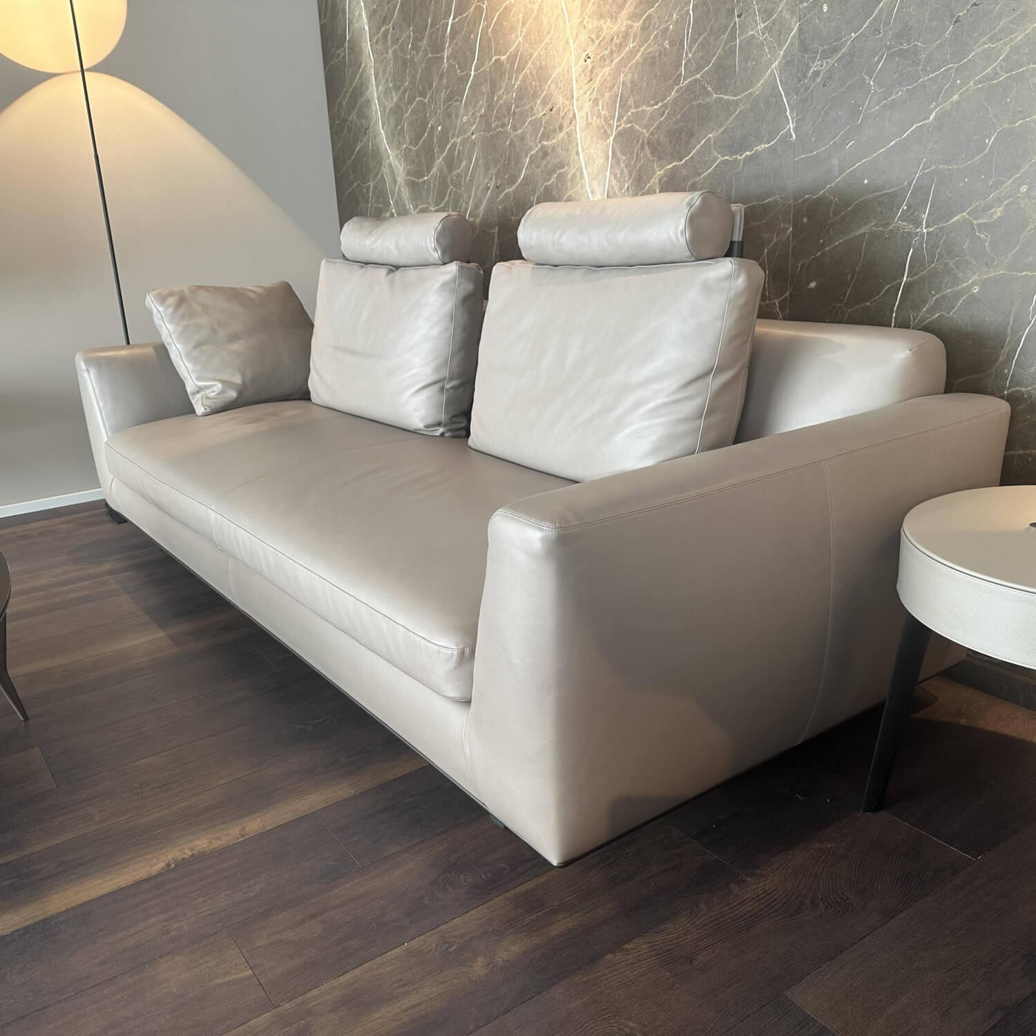 Walter Knoll - Sofa Tama Living Leder Elen Taupe 1406 Beige Gestell Eiche Geflammt Inklusive Kissen - 5