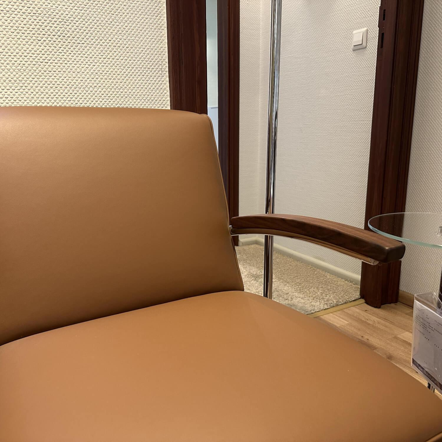 Thonet - Sessel S 411 Leder Linea 608 Marrone Braun Gestell Stahlrohr Verchromt Auflage Nussbaum Geölt Inkl. Hocker - 5