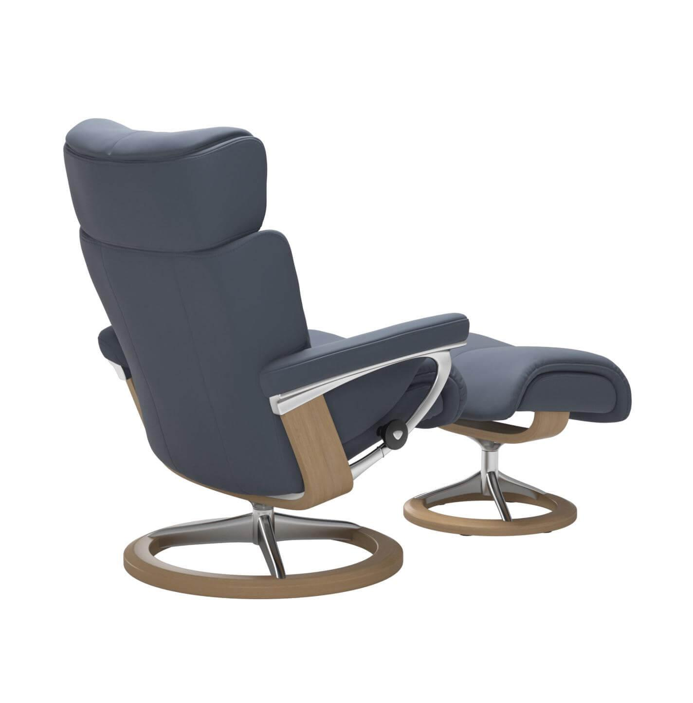 Stressless - Sessel Magic M Signature Base Leder Paloma Sparrow Blue Blau Holz Eiche mit Hocker - 2
