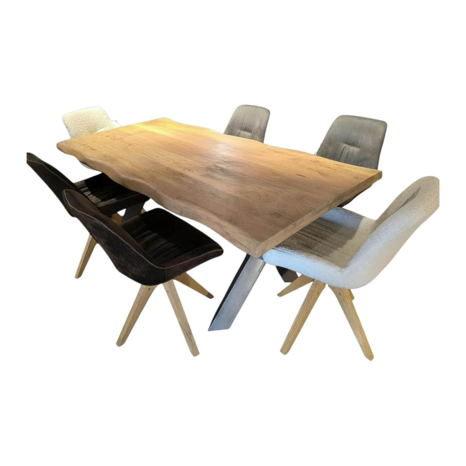 Ludwig Gutmann - Essgrupe Normandy Iggy Tisch Mango Natur Gebeizt Füße Metall Sessel Vintage Leder Und Stoff Füße Eiche - 1