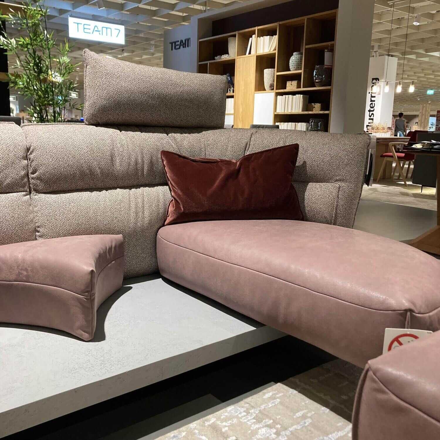 Koinor - Sofa Cantabo 2061 Leder Stoff Rot-Braun mit Drehbaren Sitzen und Hocker - 4