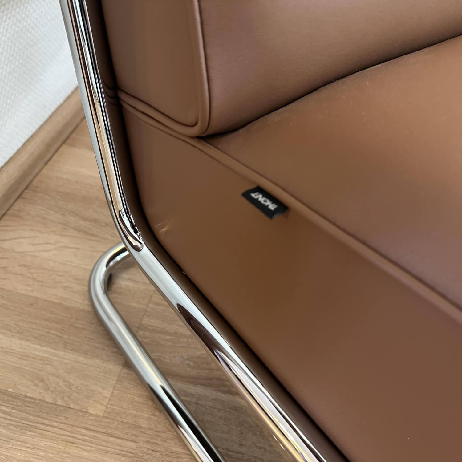 Thonet - Sessel S 412 Leder Linea Marrone 608 Braun Gestell Stahlrohr Verchromt Armauflage Nussbaum Geölt - 5
