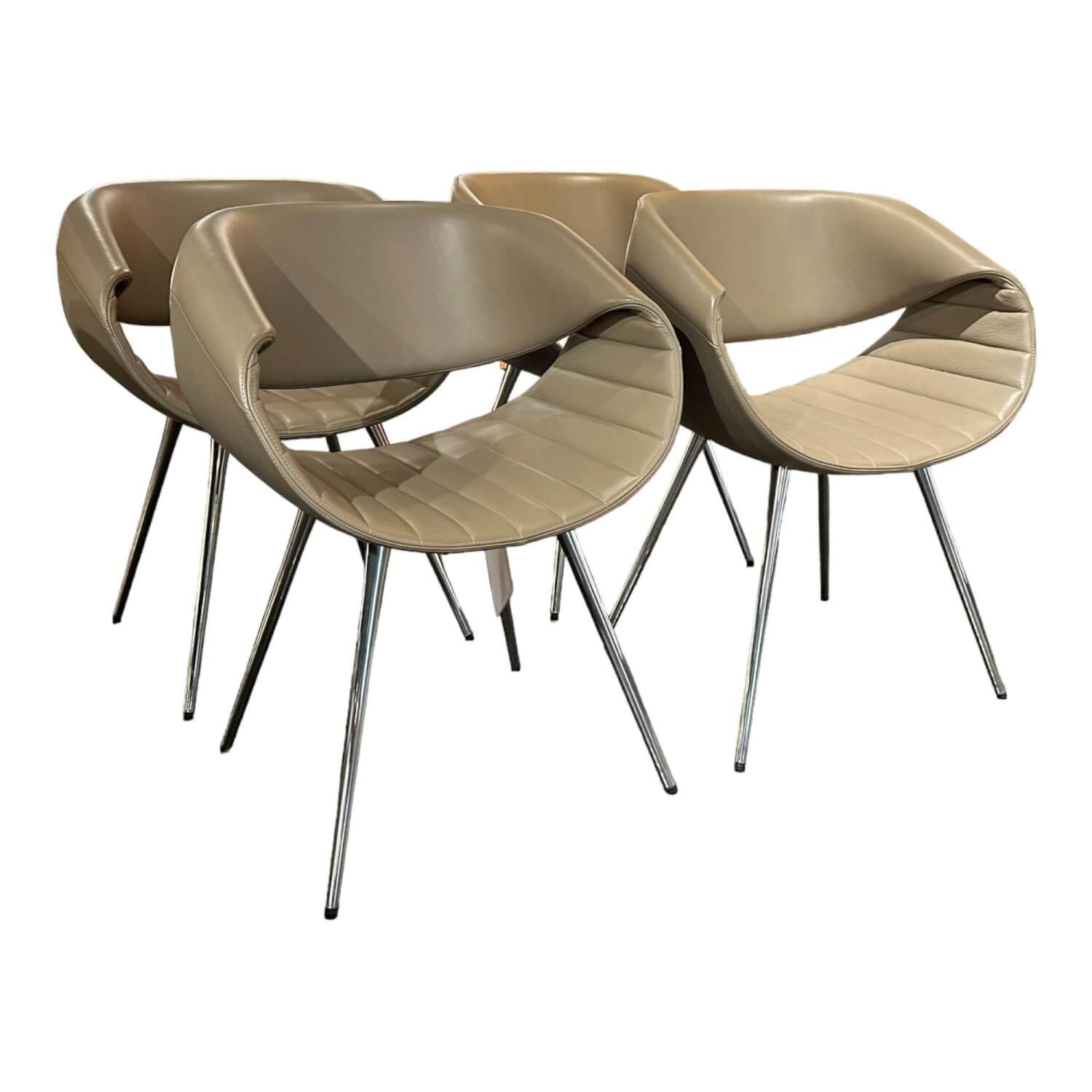 Dauphin Home - 4-er Set Stuhl Perillo Leder Royal Reed Vierfußgestell Aluminium - 1
