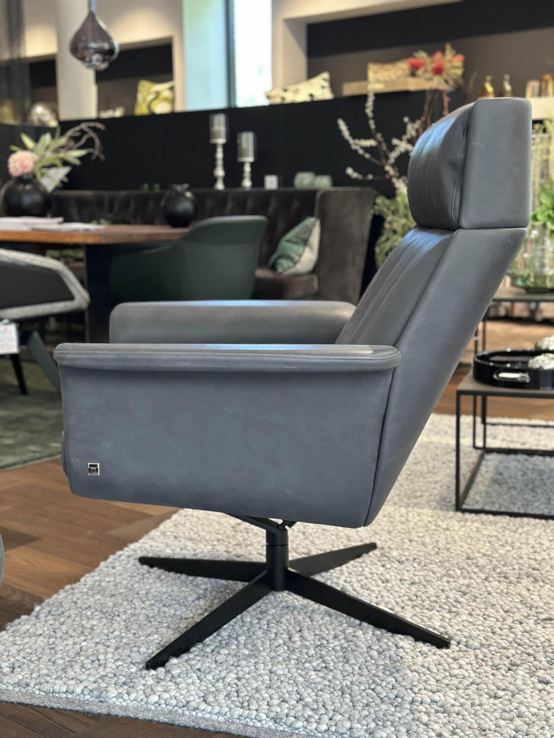 Bielefelder Werkstätten - Sessel Legend 172 1000 Leder Java Vulcano Grau Kreuzfuß Metall Schwarz Matt Pulverbeschichtet Mit Hocker - 5