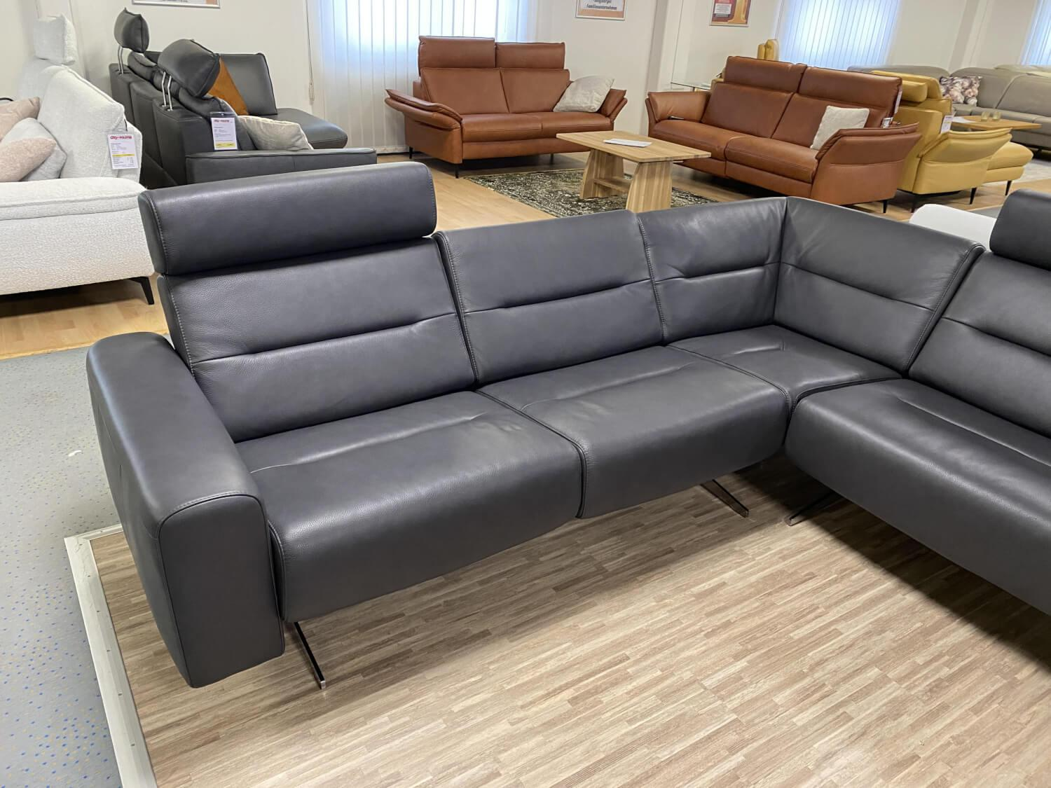 Stressless - Ecksofa Stella Leder Noblesse Grey Dunkelgrau Fuß Metallkufe Chrom Mit Breite Armteile Und 2 Kopfstützen - 7