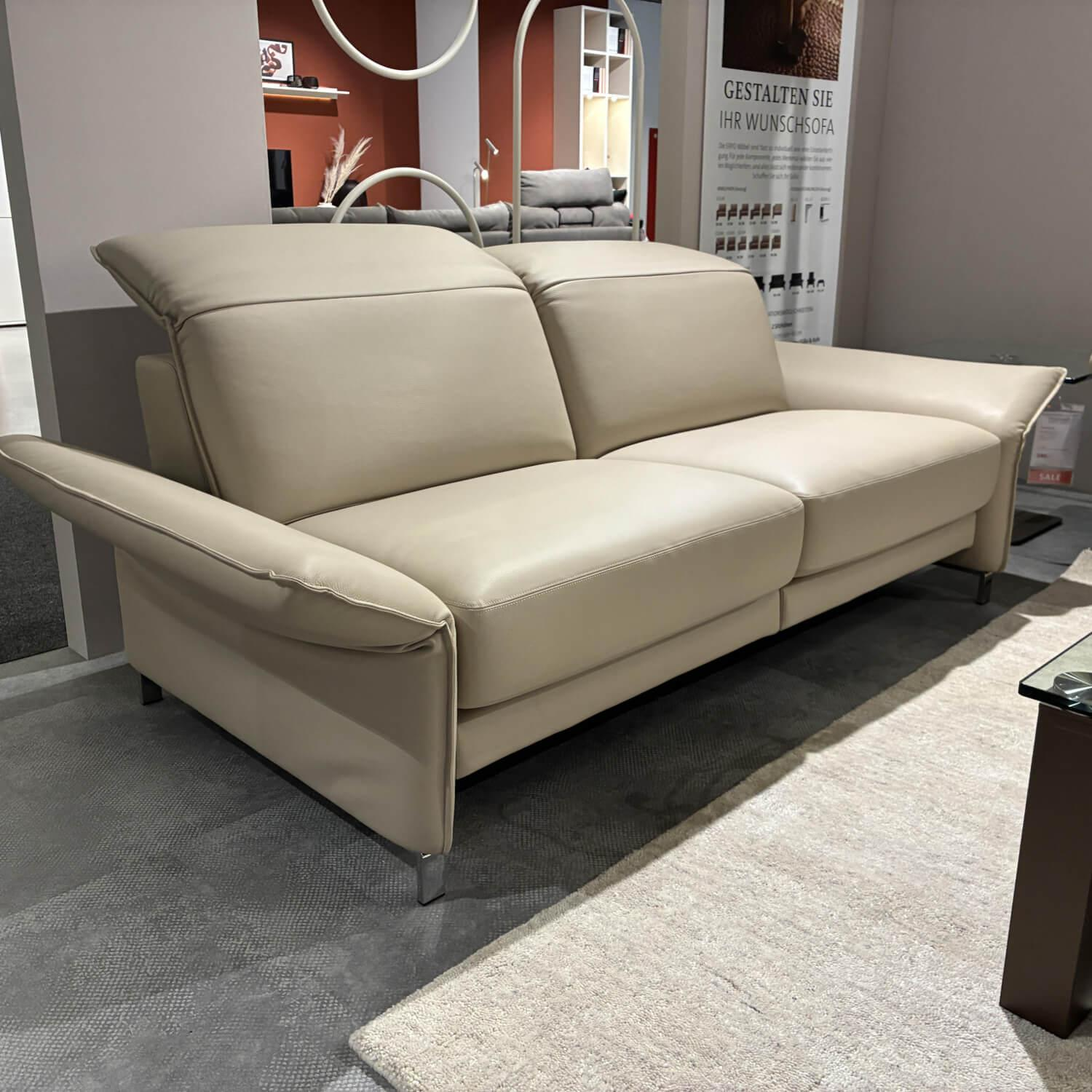 Erpo - Sofagarnitur Avantgarde 965 Leder Pearl 43.210 Beige Gestell Metall Hochglanz Verchromt - 8