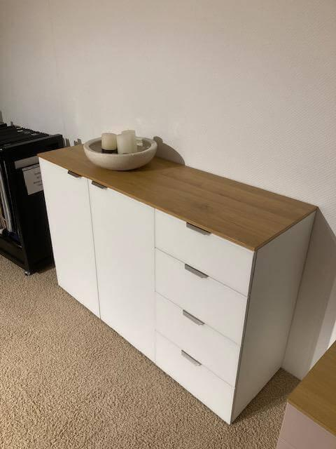 Natura - Kommode Colorado Front Glas Bianco Matt Weiß Abdeckplatte Eiche Furniert Ohne Dekoration - 2