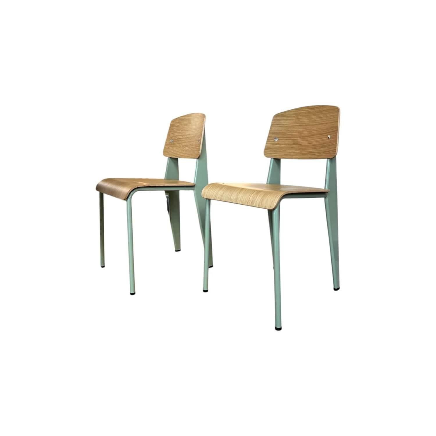 Vitra - 2er-Set Stuhl Standard Eiche Natur Gestell Stahl 13 Prouvé Gris Vermeer Grau Grün Glatt - 1