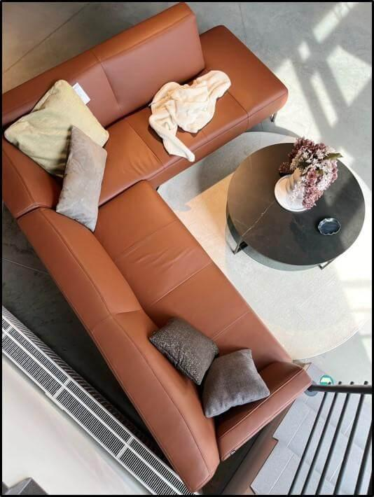 Hülsta - Ecksofa hs.446 Leder 534-44 Signal Braun Füße Aluminium lackiert ohne Dekokissen - 5