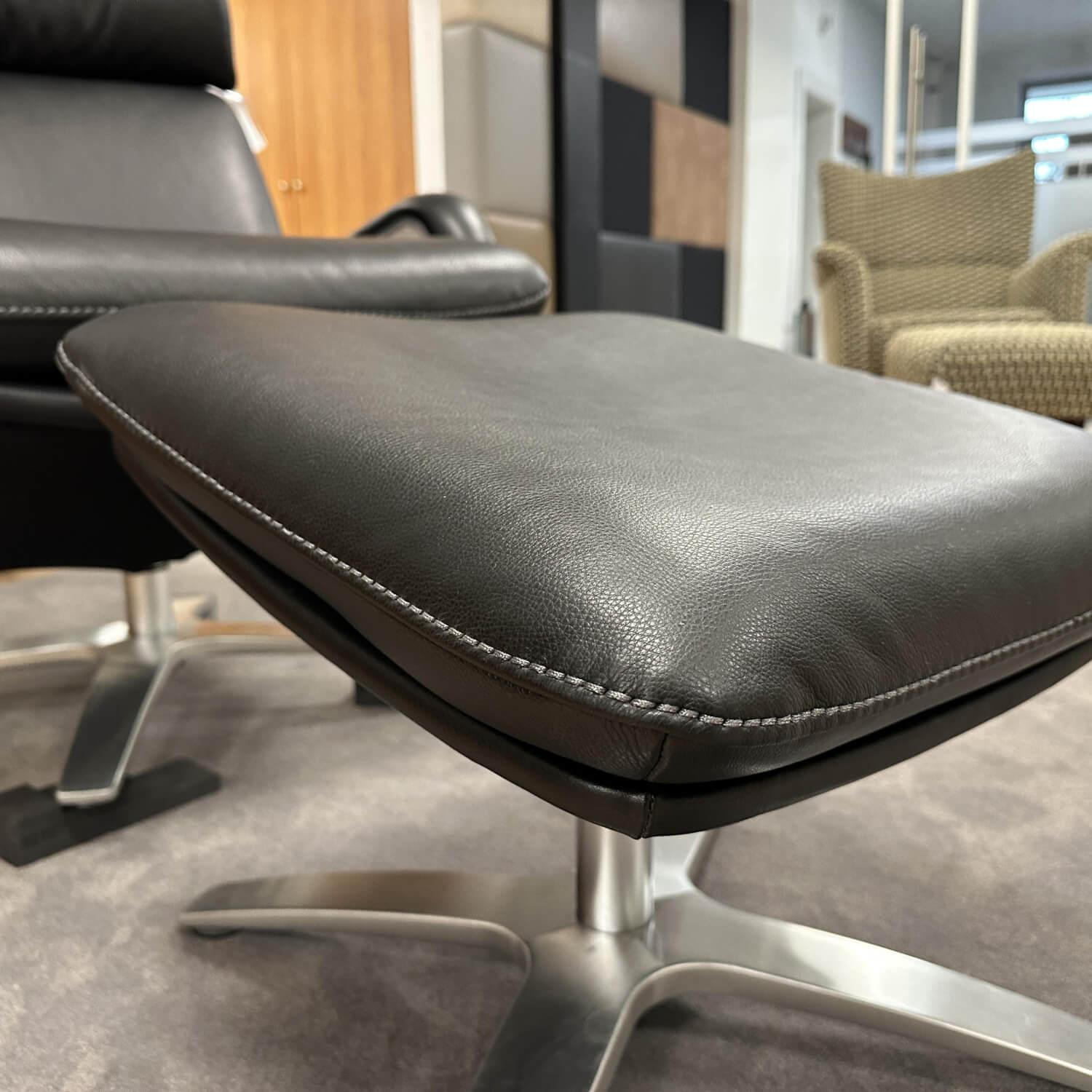 Berg Furniture - Sessel Nasa Hoch Leder Rustical 99991 Schwarz Sternfuß Aluminium Matt Mit Wippfunktion Inklusive Hocker - 7