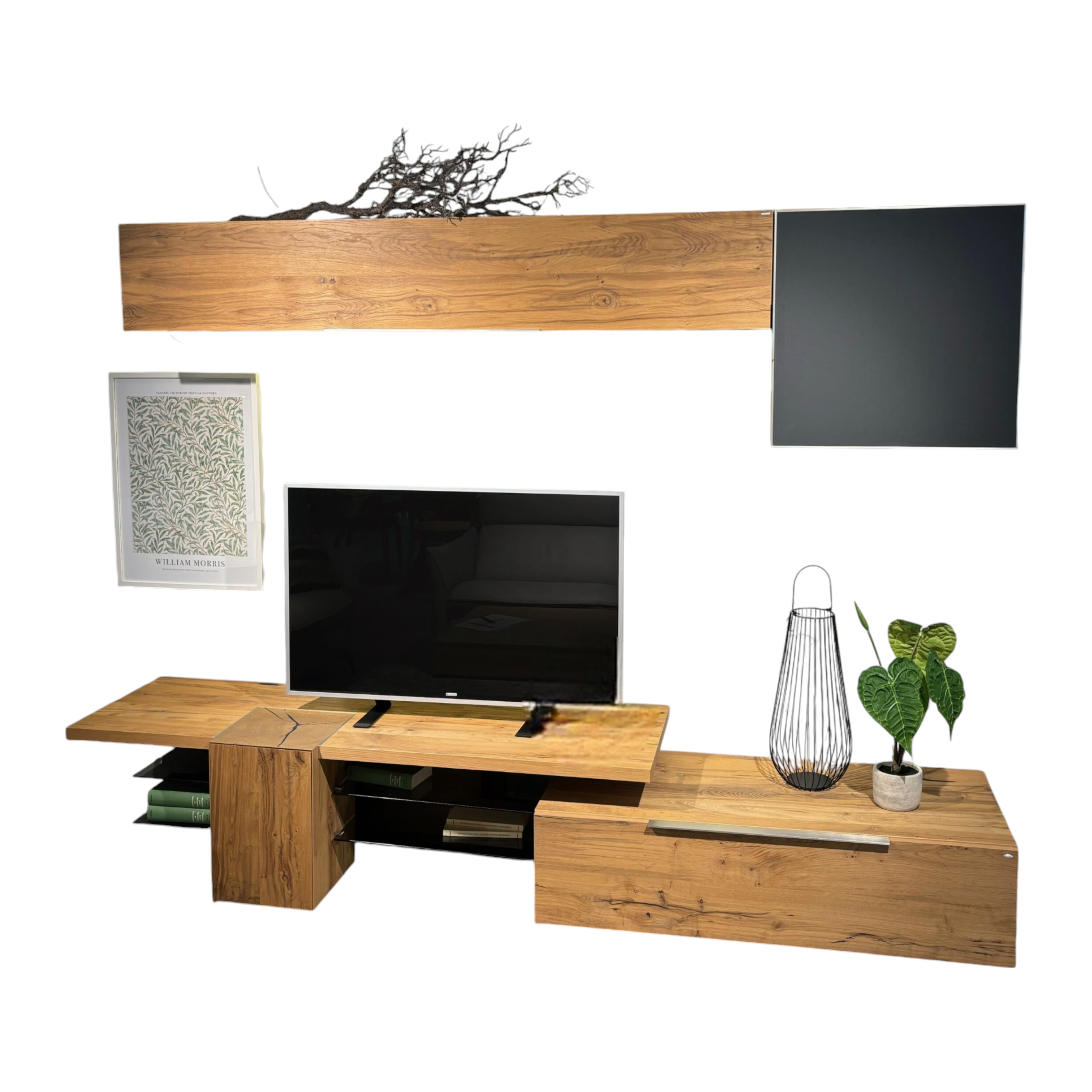 Voglauer - Wohnwand V-Alpin AV155 Korpus Eiche Altholz Front Colorglas Anthrazit - 1