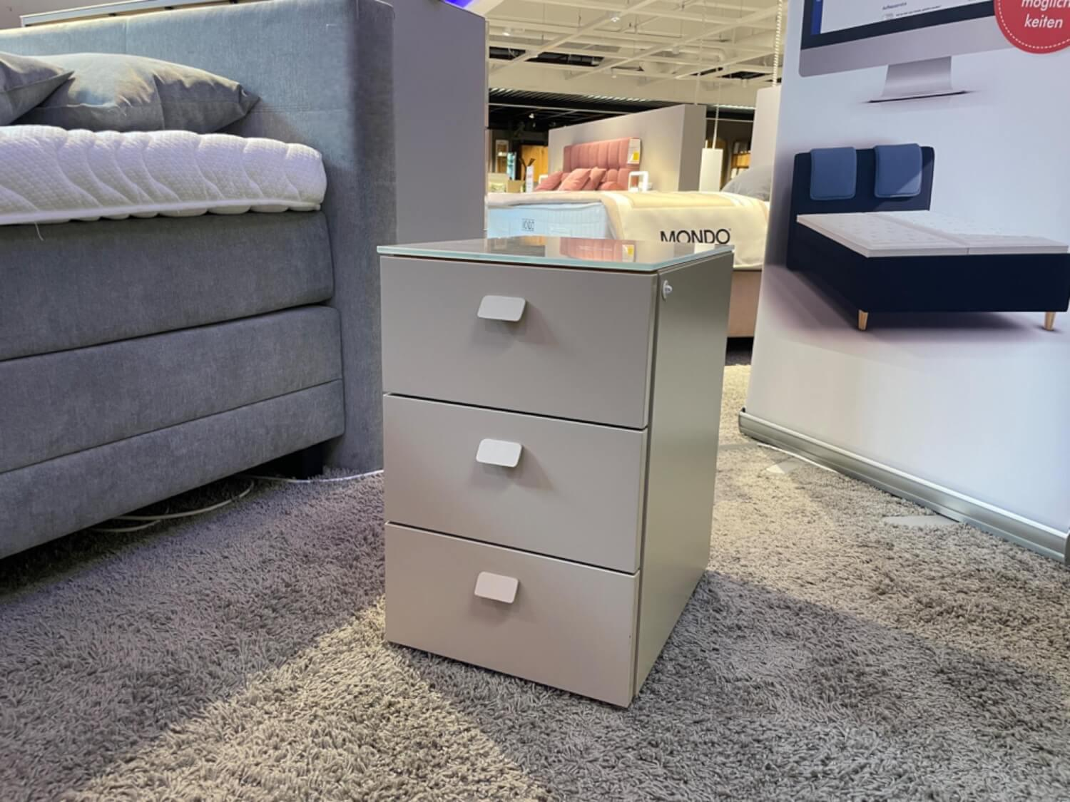 Hülsta - Multi Kommode R Lack Sahara Grau Abdeckplatte Glas Sahara Griff 057 Mit 3 Schubkästen - 9