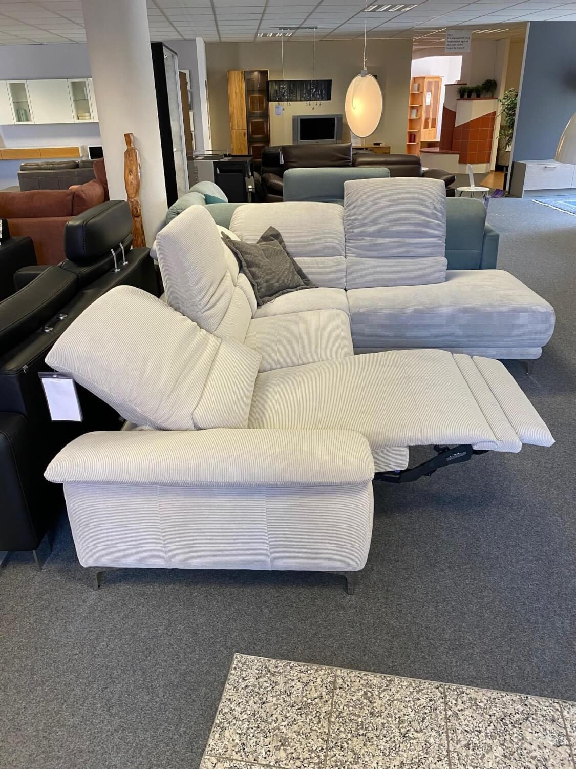 Carina - Ecksofa Modell 1220 Stoff Feincord Silber Grau PG2 Füße Chrom mit Hocker - 12