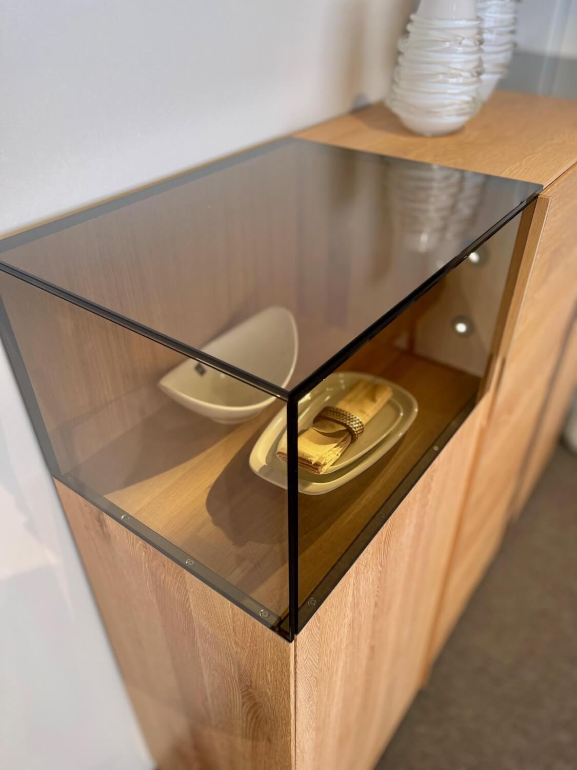 Wimmer - Sideboard Saluto Asteiche Bianco Geölt Glaselemente Braunglas Inklusive LED Beleuchtung - 5