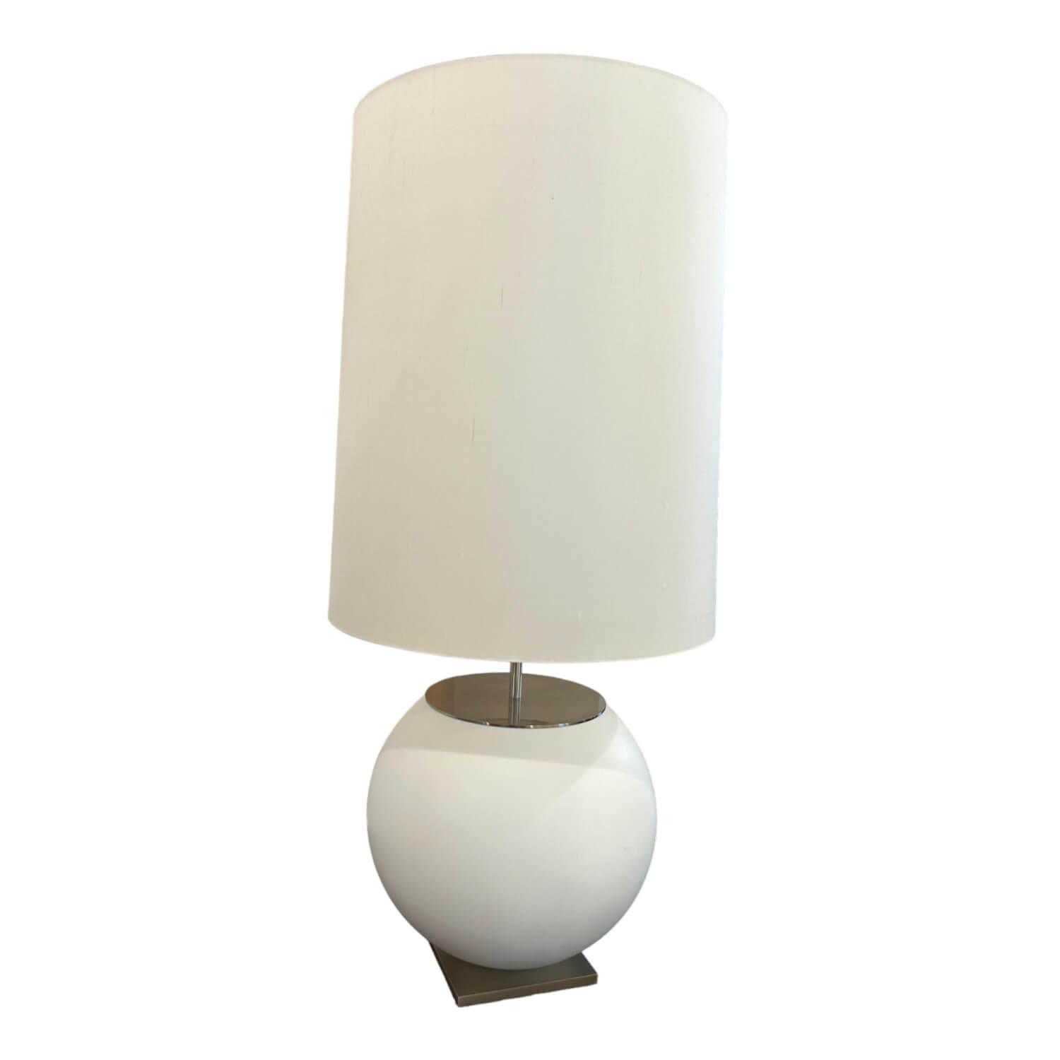 Christine Kröncke - Table Lamp Mila Base Porcelain And Stainless Steel White Light Shade Silk White - 1