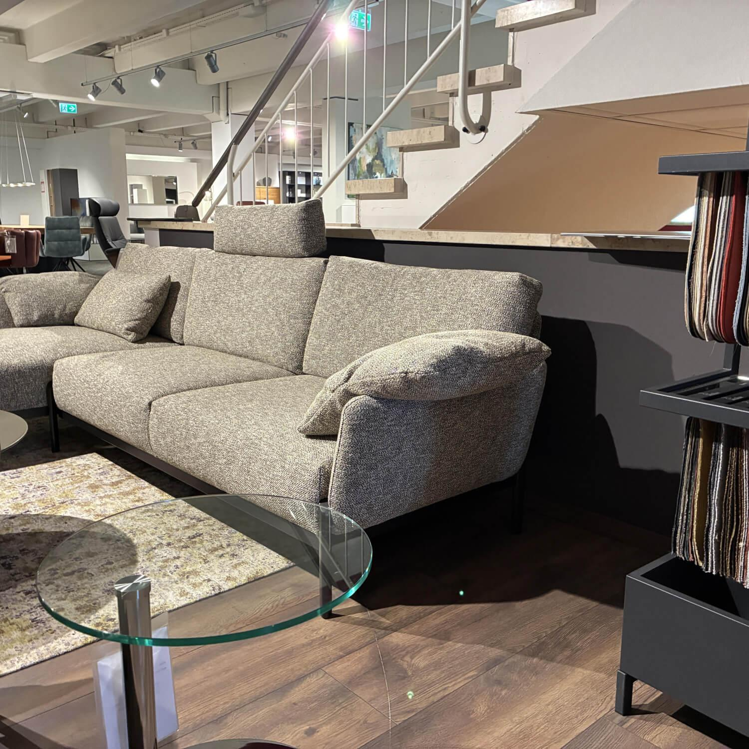 Leolux - Ecksofa Enna Stoff State 011 Rice Beige Braun Gestell Epoxy E2200 Nuit Silk Matt Schwarz - 4