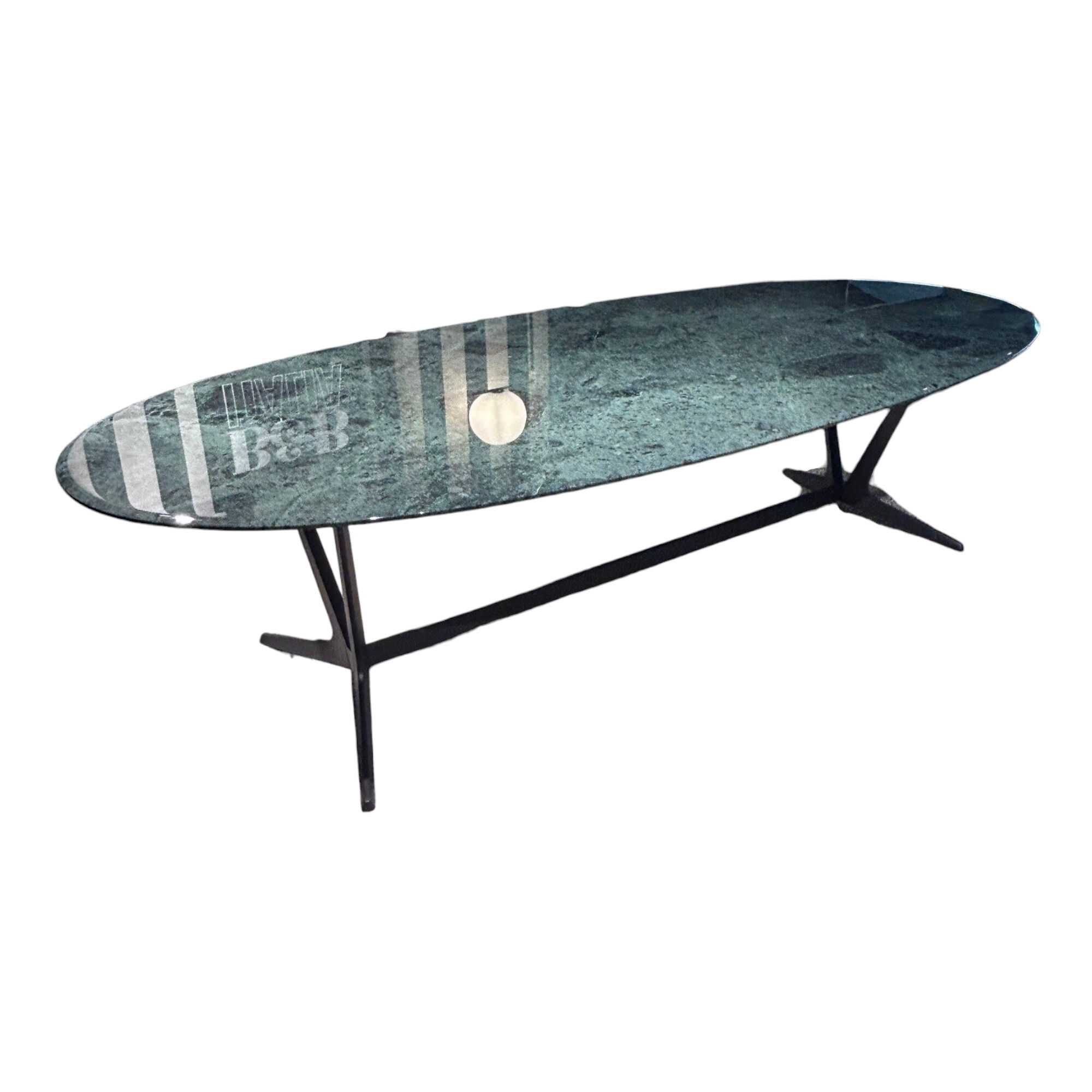 B&B Italia - Esstisch Astrum Platte Marmor Guatemala Grün Glänzend Oval Gestell Aluminium Graphit Schwarz Lackiert - 1