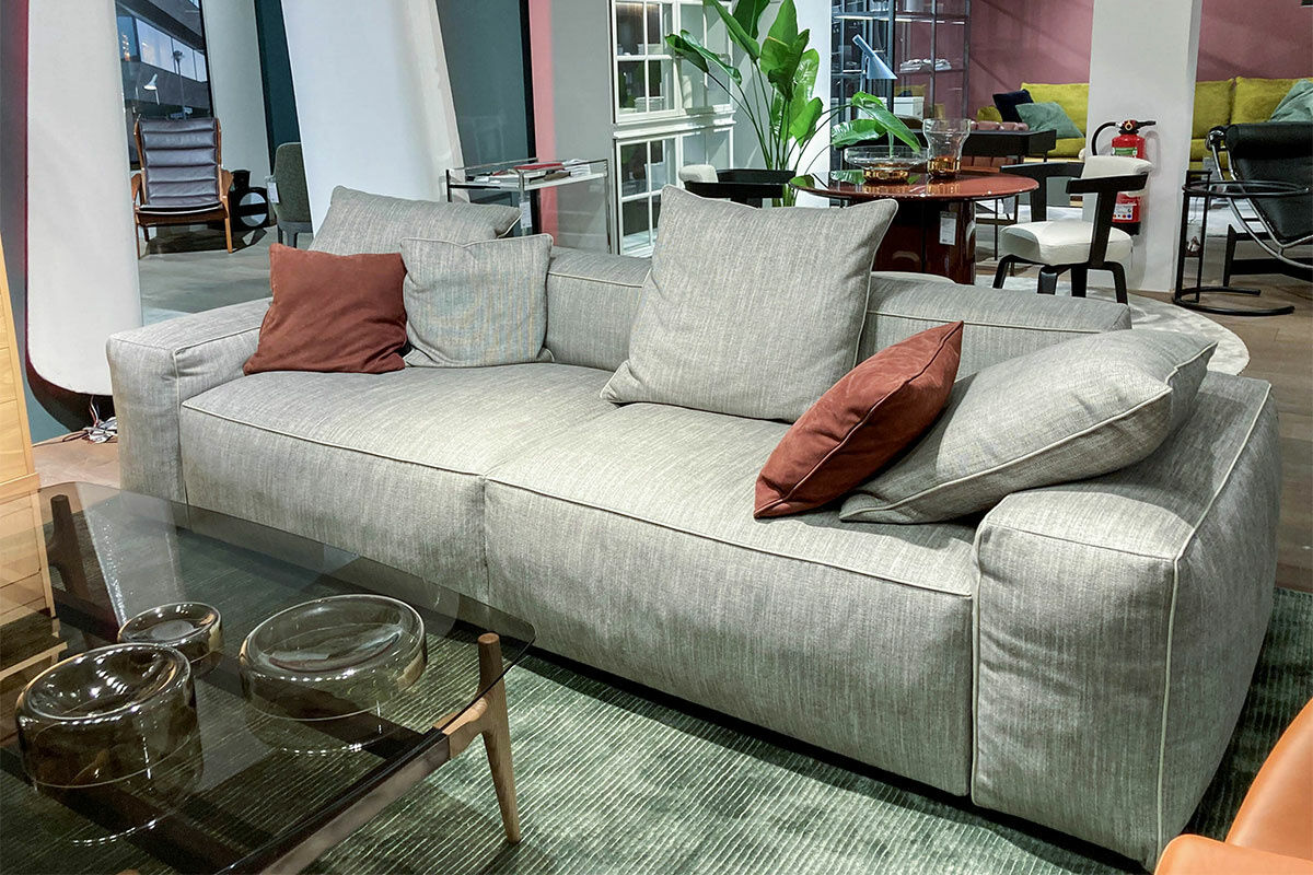 Marelli - Sofa Gary Stoff Grau Mit Lederkissen Keder Braun - 3