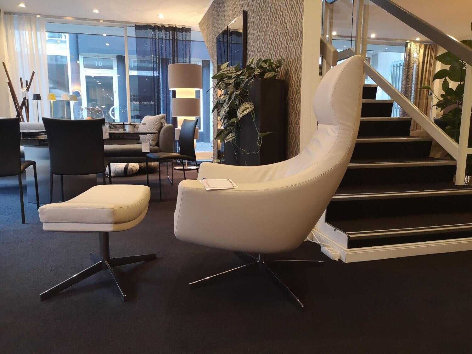 Bielefelder Werkstätten - Sessel Kent Leder Normandie Kiesel Füße Verchromt - 6