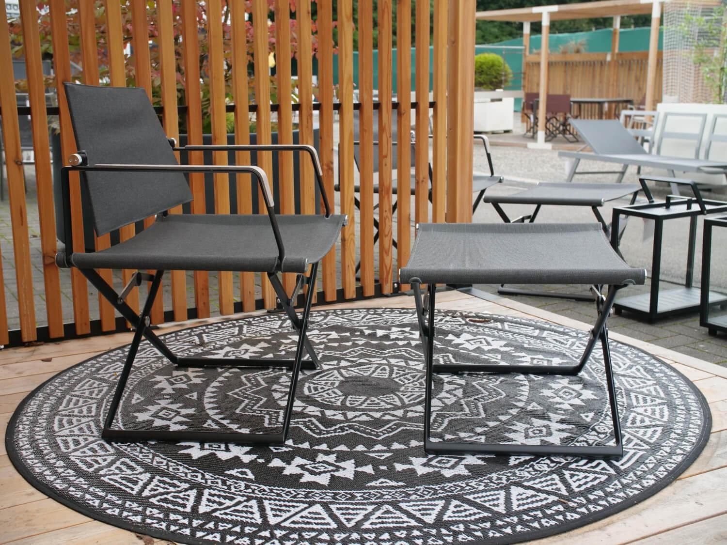 DEDON - Sessel Seax Stoff Sling Sail Shade 627 Rahmen Schwarz Armlehnen Mit Hocker - 6