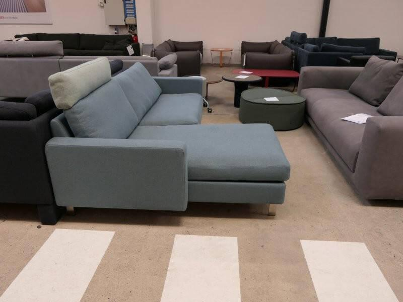 COR - Corner sofa Conseta fabric 8310 aqua blue blue Narrow feet stainless steel V2A brushed With headrest fabric 8305 mint green green - 7