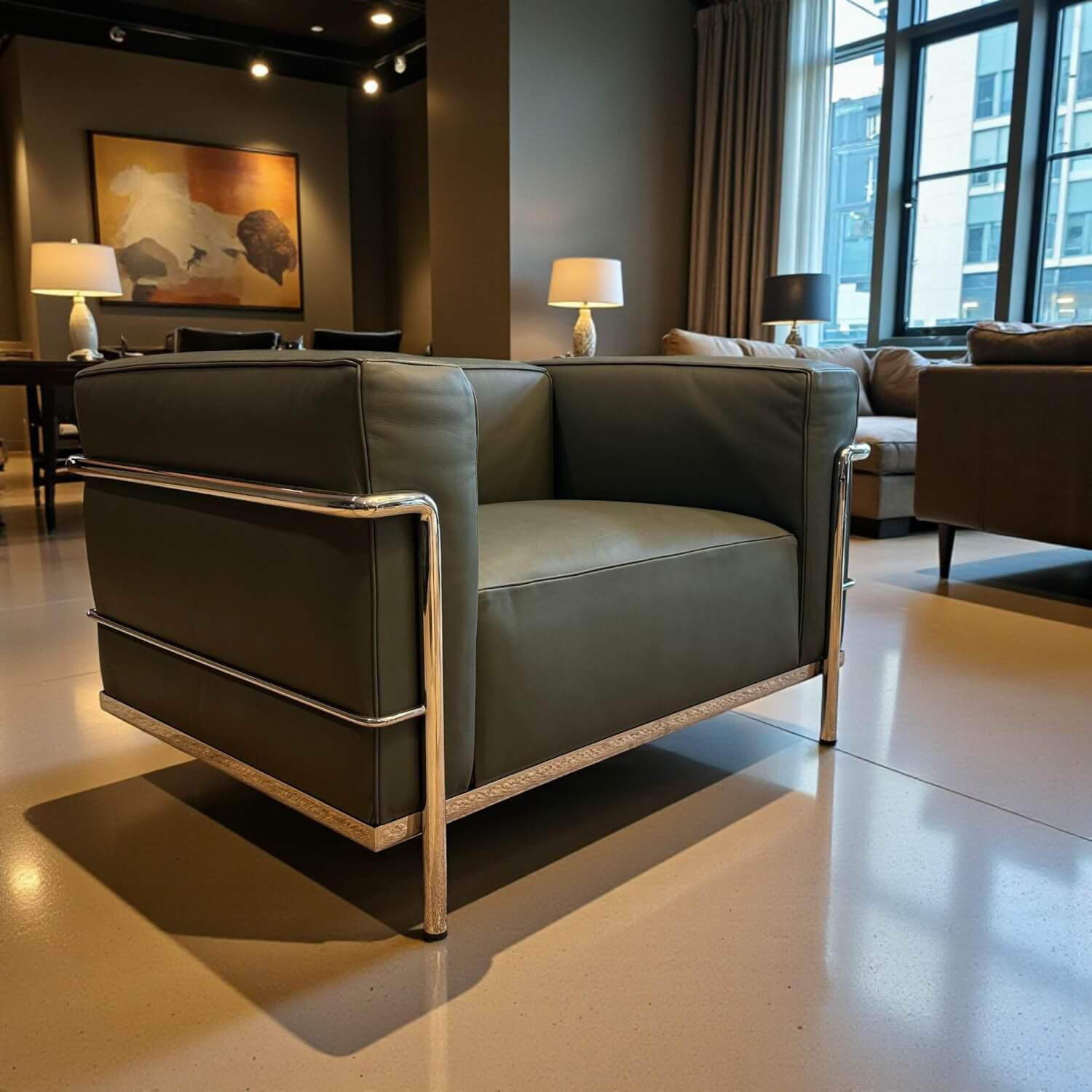 Cassina - Sessel Modell 3 Leder Pelle Naturale ZZ 13Z365 Foresta Grün Gestell Metall Verchromt - 5