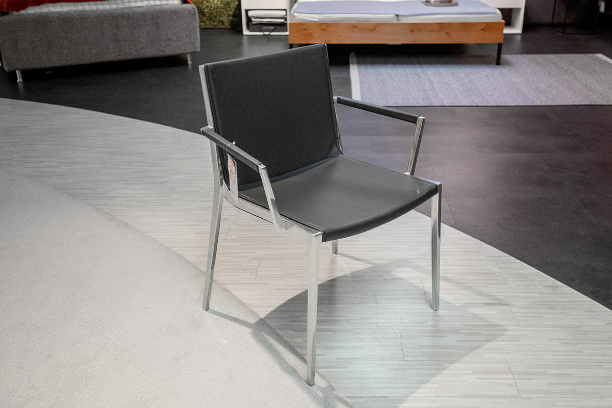 KFF - 8er-Set Stuhl Unique Leder Napoli Schwarz Gestell Aluminium - 6