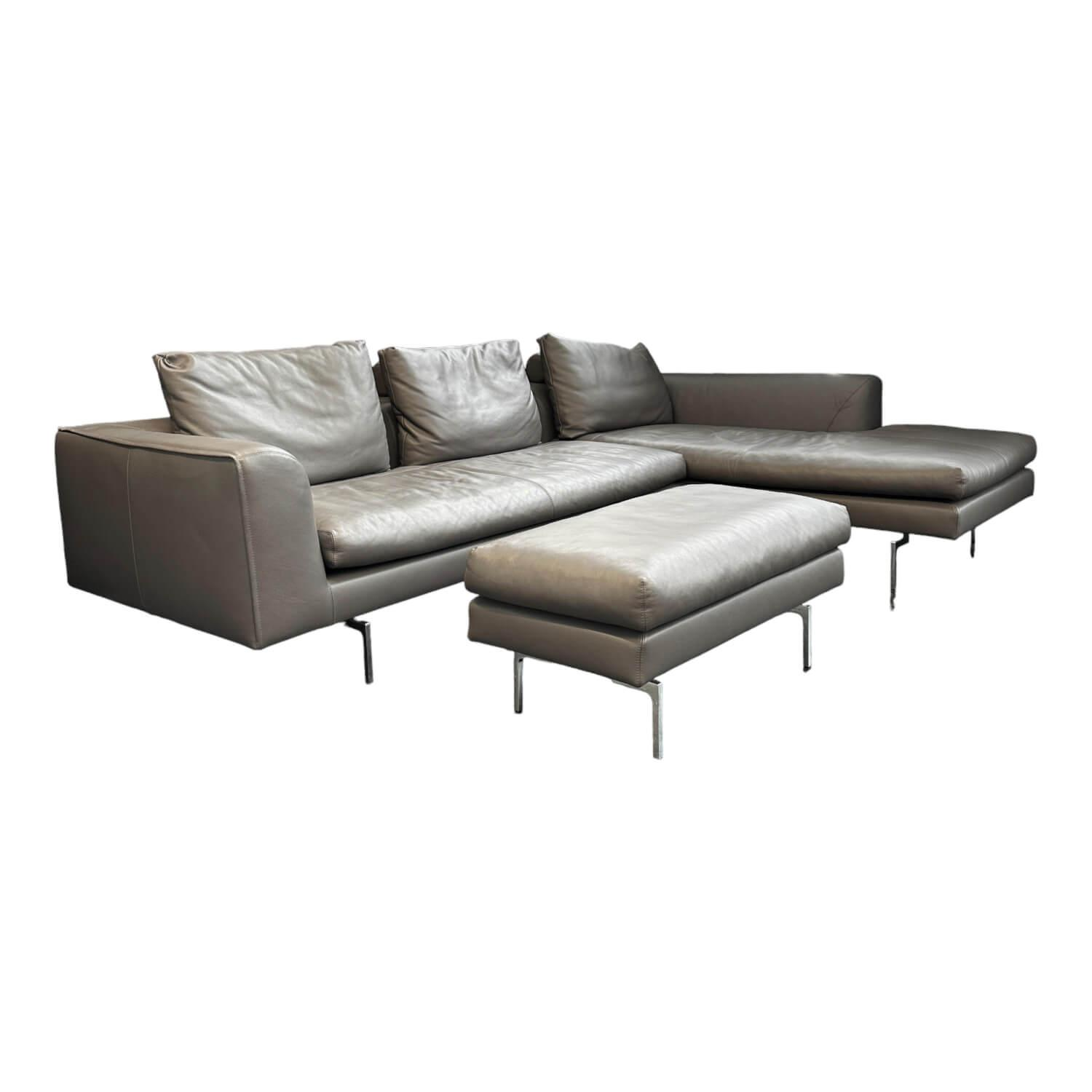 COR - Ecksofa Mell Lounge Leder 171 Anthrazit Grau Einzelfüße Verchromt mit Hocker - 1