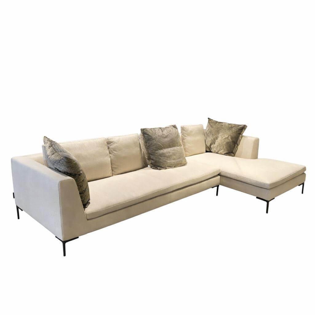 B&B Italia - Ecksofa Charles Stoff Salemi Beige Füße Aluminiumguss Schwarz Verchromt inkl. Dekokissen - 1