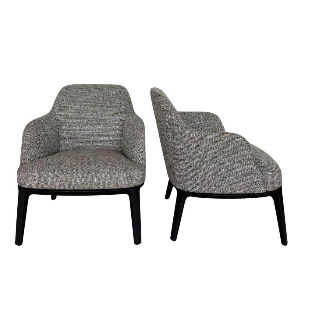 Poliform - 2er-Set Sessel Jane Stoff Skyros Grau Gestell Ulme Schwarz - 1