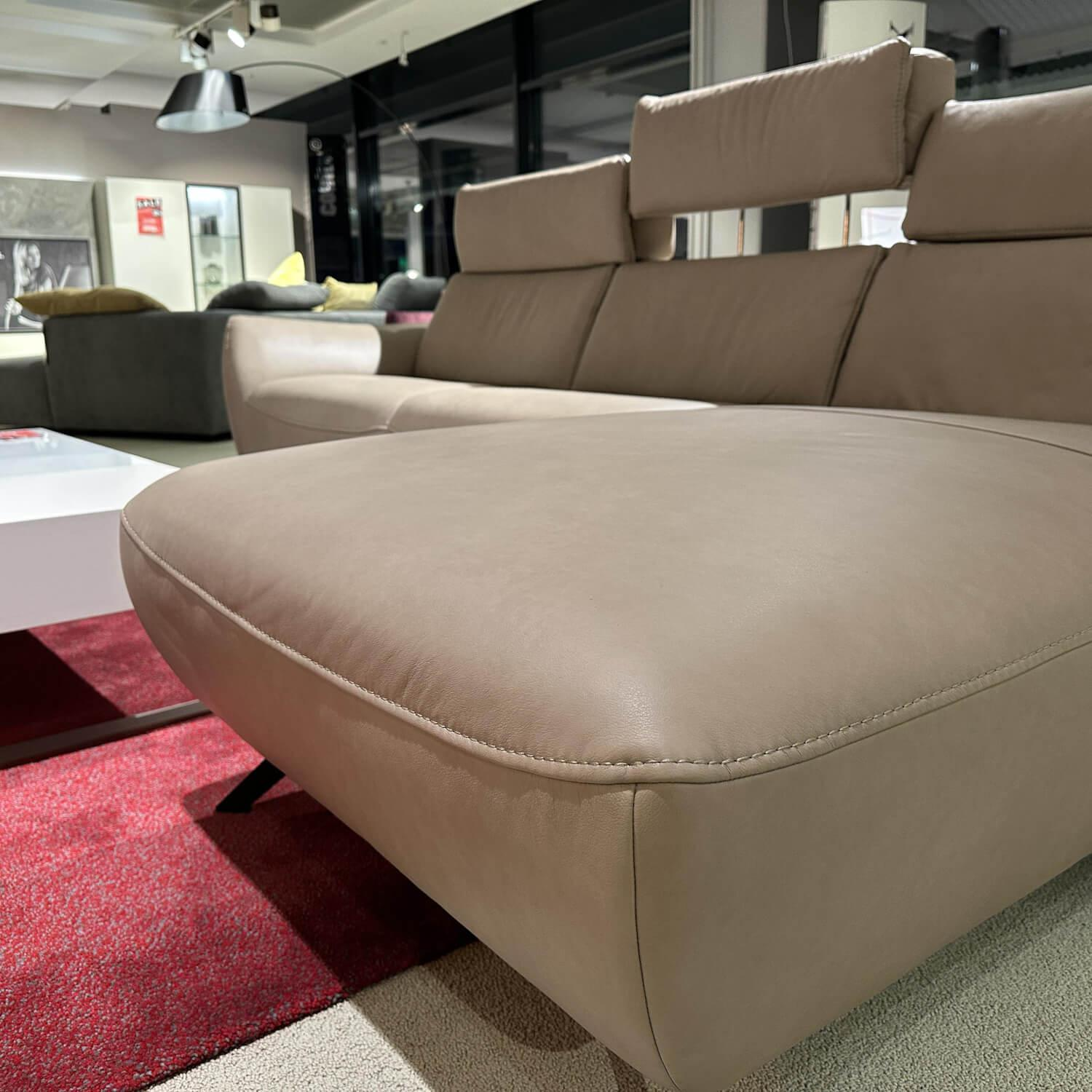 Musterring - Ecksofa MR 280 Leder Cloudy 60 Desert Beige Metallfuß Schwarz Mit Kopfpolsterverstellung - 9