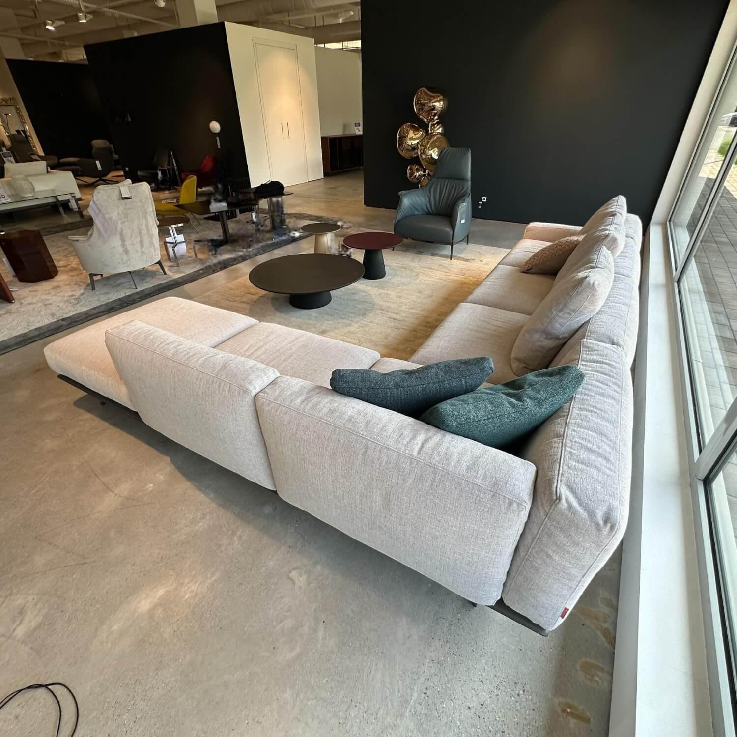 Flexform - Ecksofa Soft Dream Stoff Ellisse 1170 Grau Platform Leder 5003 Grau Füße Metall Brüniert - 3
