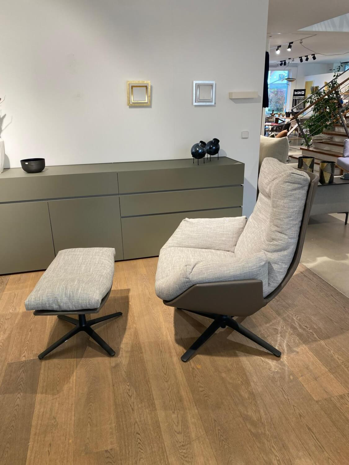 COR - Sessel Cordia Lounge Innen Stoff Rauchgrau Außen Leder Terra mit Hocker - 3