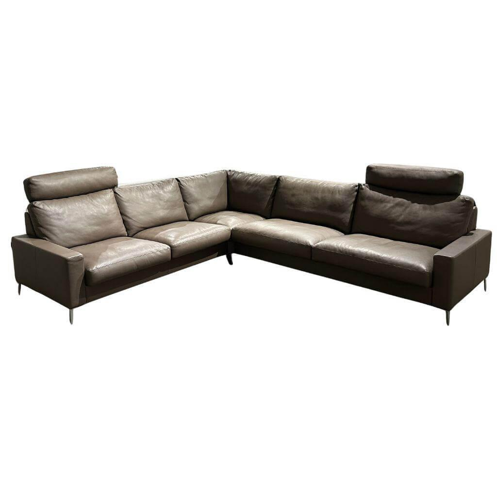 Erpo - Ecksofa Classics 500 Leder 43.860 Lava Grau Braun Fuß CL 59 Hochglanz Mit Verstellbarer Kopfstütze - 1