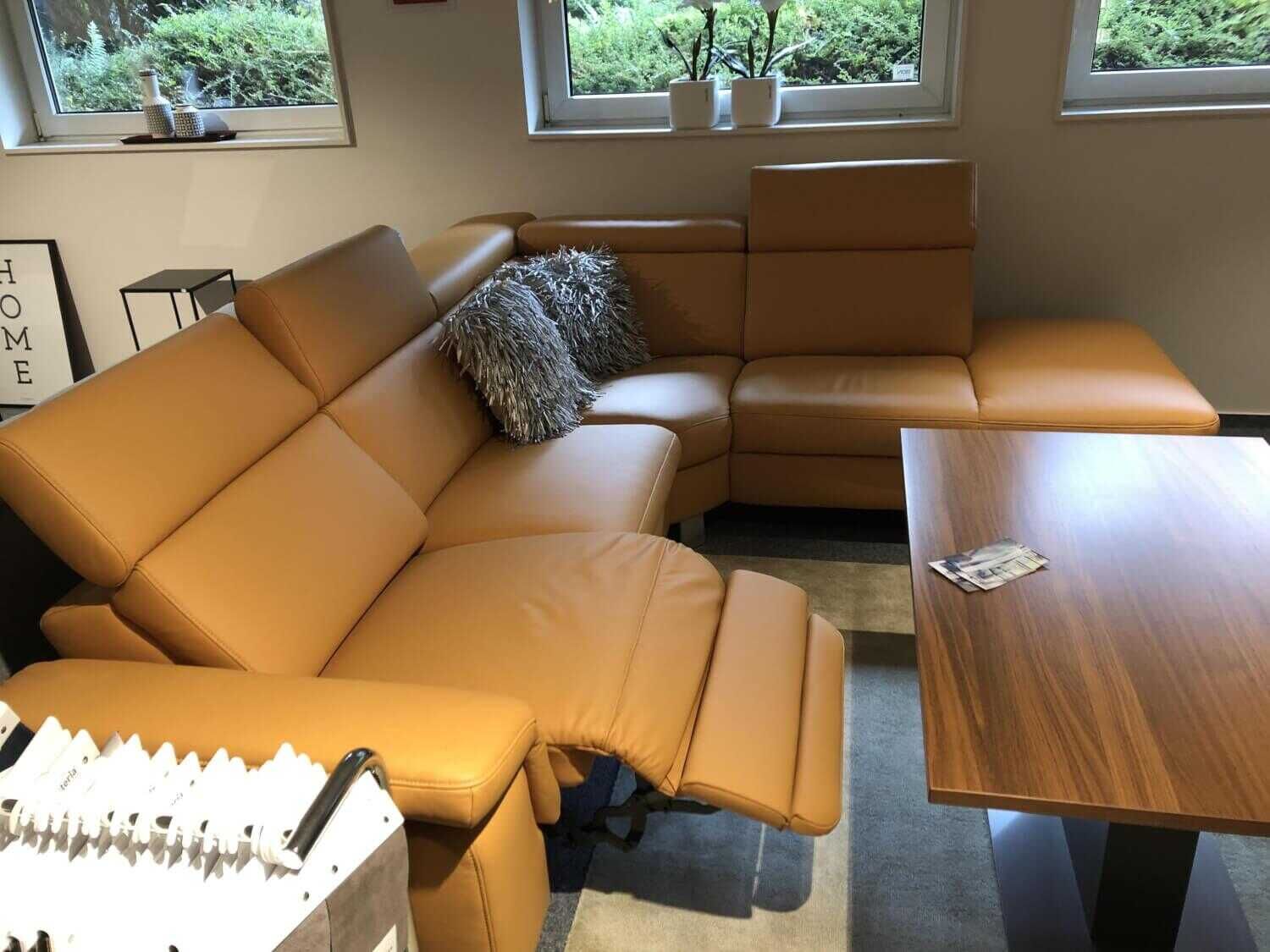 Steinpol - Ecksofa Lava Leder Gelb Curry mit Elektrischer Relaxfunktion und Kopfteilverstellung Manuell - 3