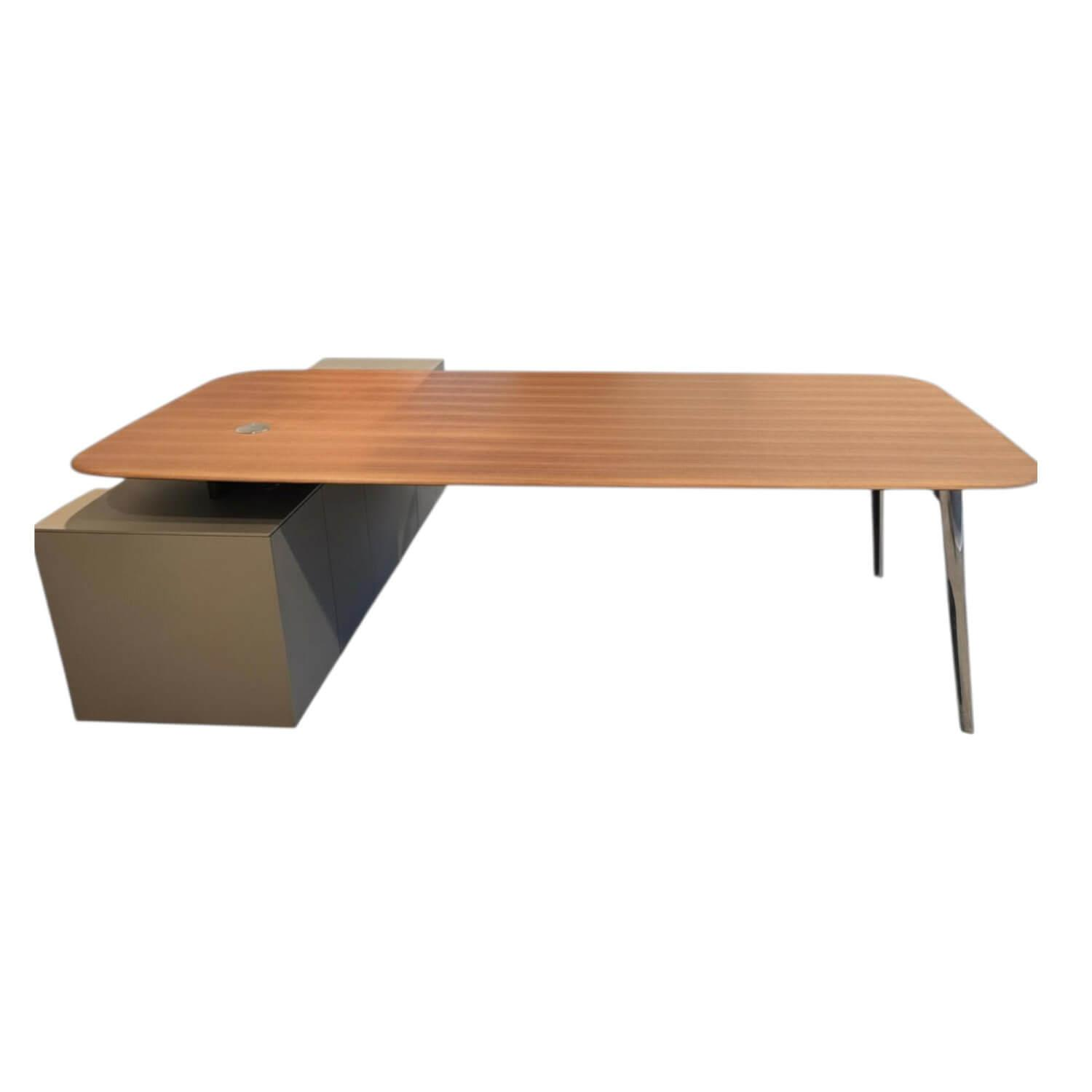 Walter Knoll - Schreibtisch Keypiece Communication Desk Platte Nussbaum Furnier Fuß Aluminium Hochglanzpoliert Mit Containern - 1
