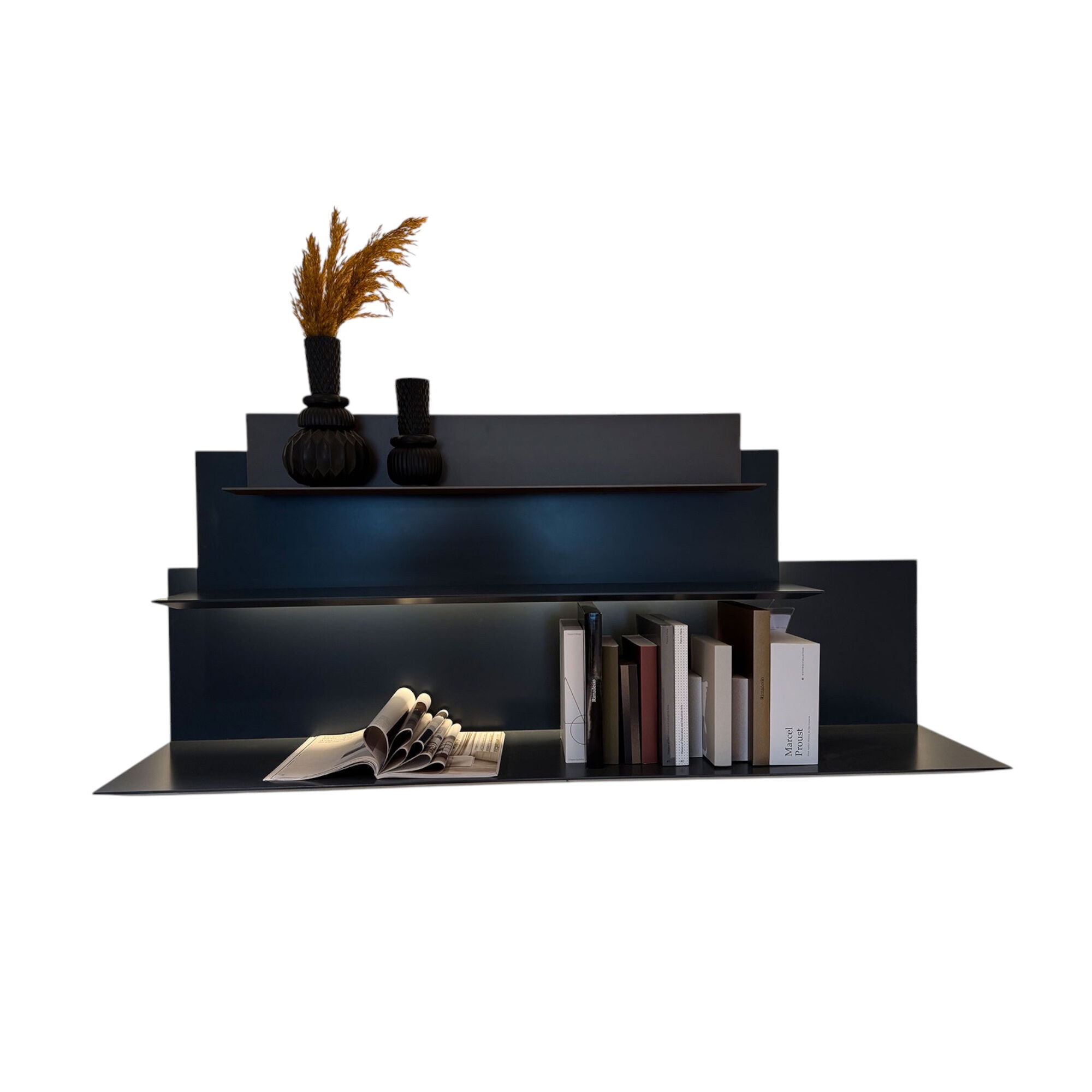 Interlübke - Regalkombination Lilu Mattlack M82 Atlantic Blau M10 Bronze Metallic Mit Beleuchtung  - 1