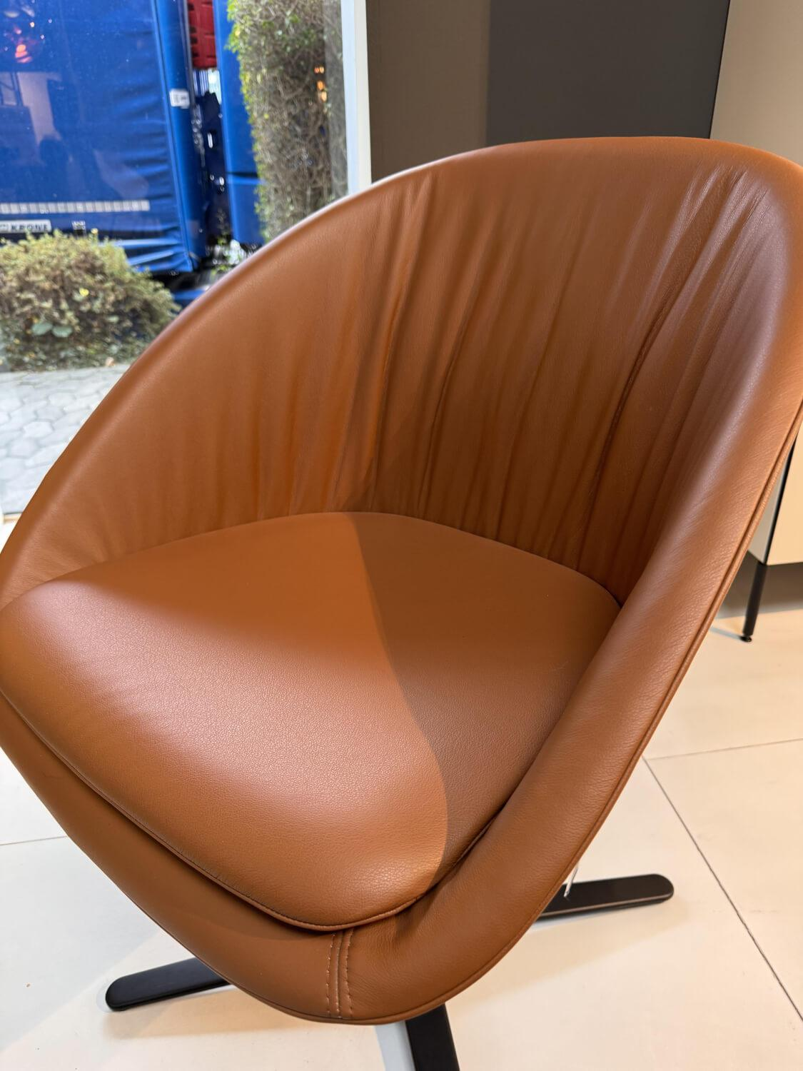 Draenert - Schalenstuhl Dan Leder 662 Braun Kreuzgestell Schwarz Mit Kissen Drehbar - 2