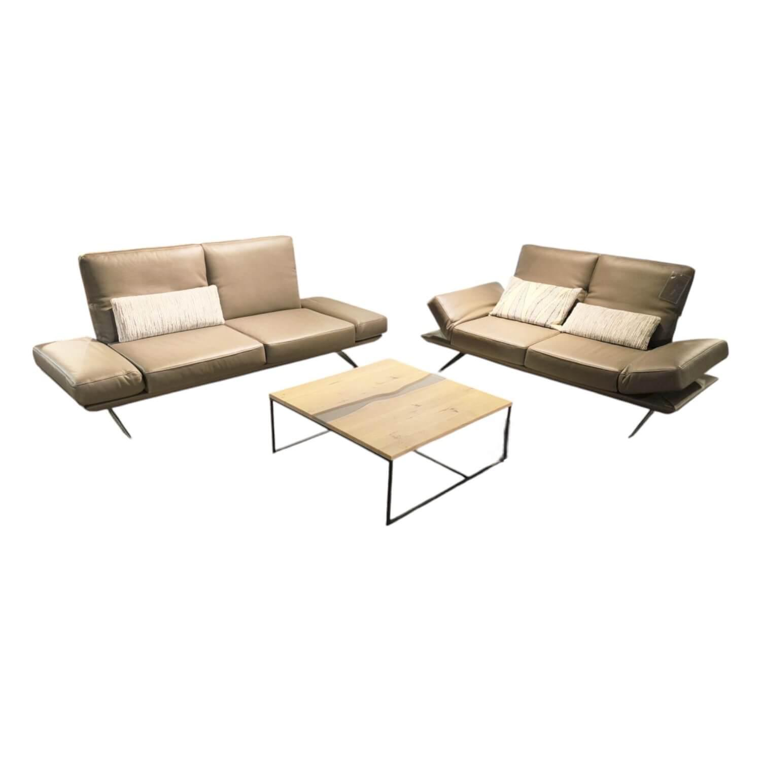 Koinor - Polstergarnitur Wesley Leder X Happy Oak Beige Gestell Metallkufe Nickel Schwarz Satiniert Inklusive Kissen - 1
