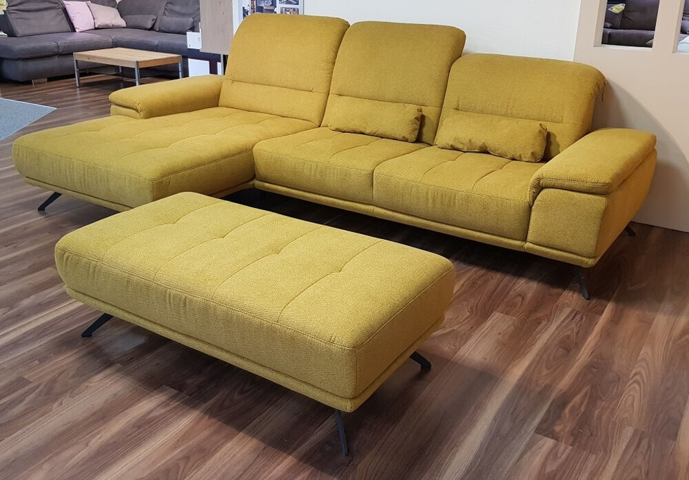 Zehdenick - Ecksofa LS 404420 Stoff Calido Curry Gelb Füße Metall Schwarz mit Hocker - 3