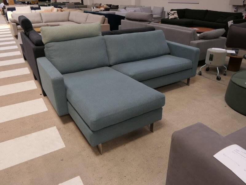 COR - Corner sofa Conseta fabric 8310 aqua blue blue Narrow feet stainless steel V2A brushed With headrest fabric 8305 mint green green - 2