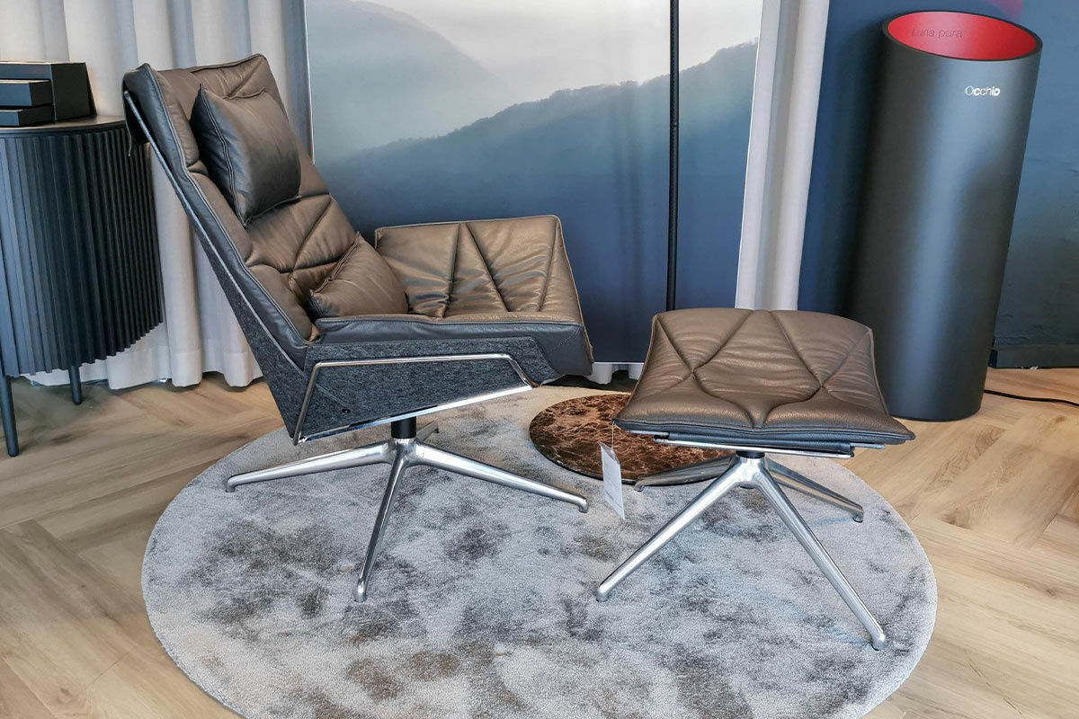 KFF - Loungesessel Nest Leder Sauvage 8102 Anthrazit Schale Anthrazit Gestell Aluminium mit Hocker - 6