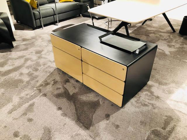 Renz - Schreibtisch Star Eiche Hell Lack Schwarz Untergestell Schwarz Mit Separatem Container - 5