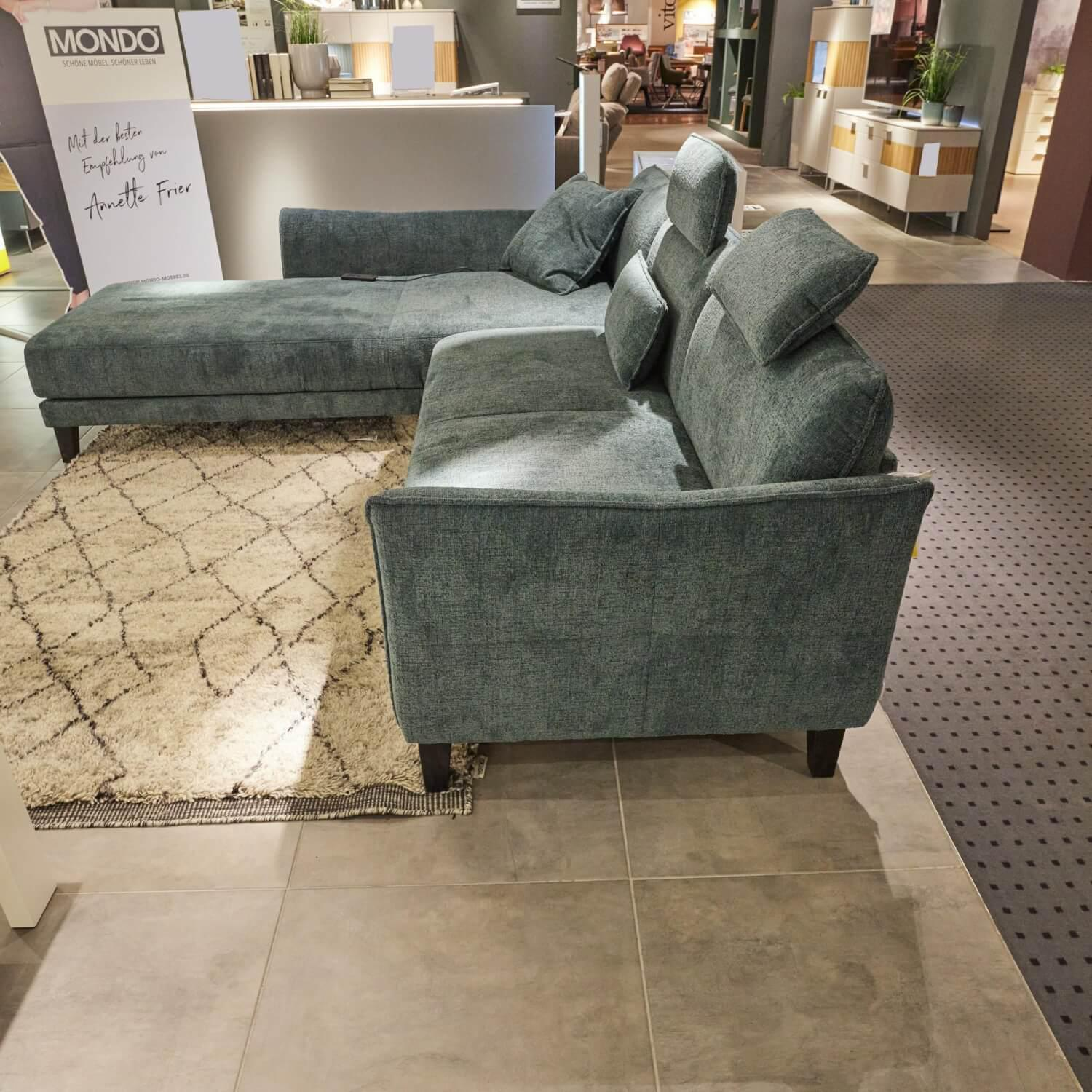 Mondo - Ecksofa Piatto Chill Stoff 0740 03 Petrol Blau Grau Grün Fuß Kernbuche Schwarz Mit Kissen Inklusive Kopfstütze Und Losem Nackenkissen - 7