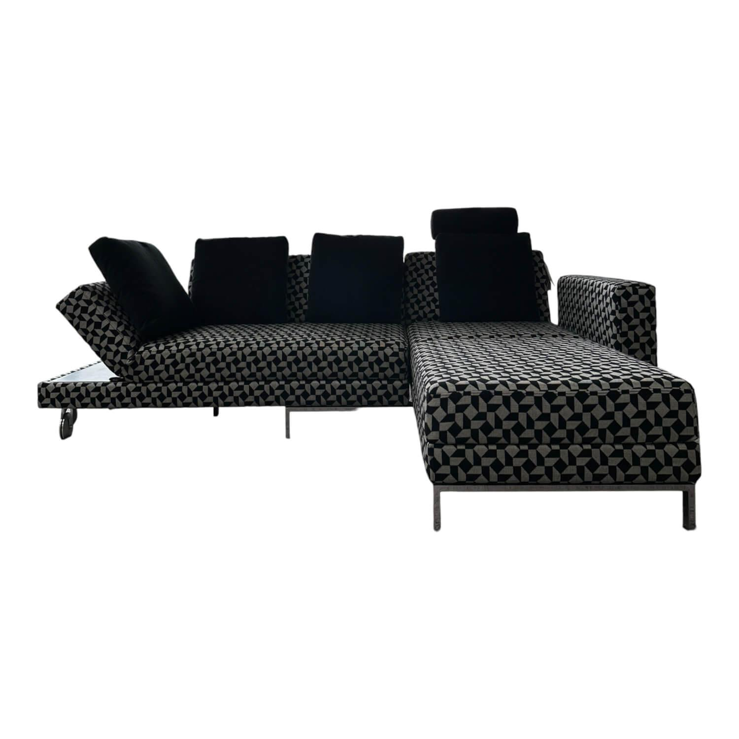 Brühl - Ecksofa Four Two Mit Funktion Und 2 Tischmodulen Bezug Stoff 4492 0049 Schwarz-Beige Metallkufe Verchromt - 1